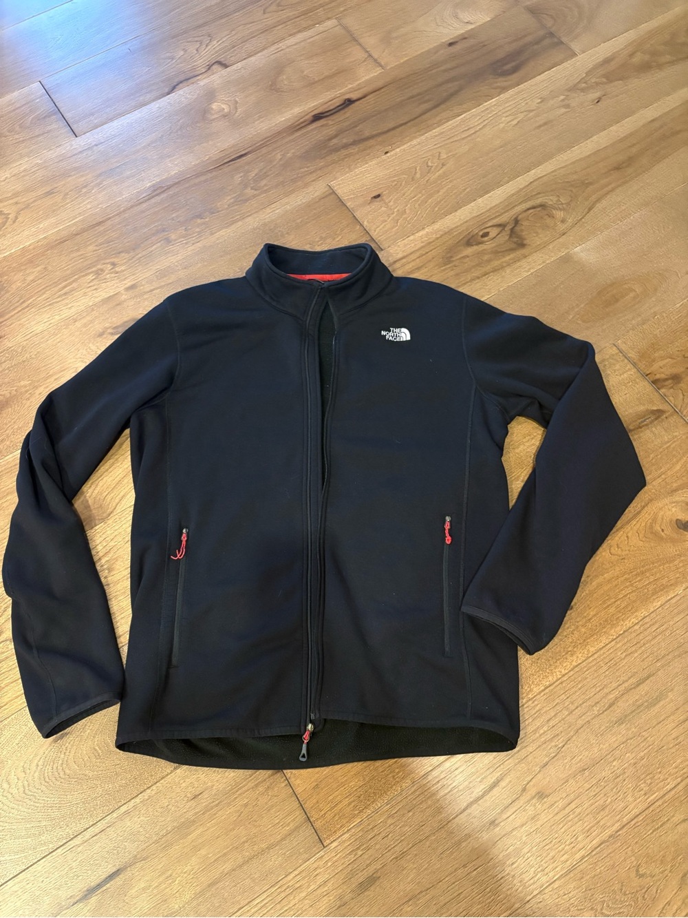 The North Face Men's Black Full-Zip Fleece Jacket with Red Accents